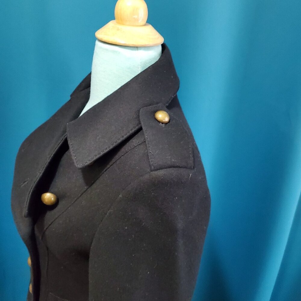 Tahari Military Peacoat A-Line Double-Breasted Black 60% Wool Blend Coat - 2/XS - Picture 9 of 12
